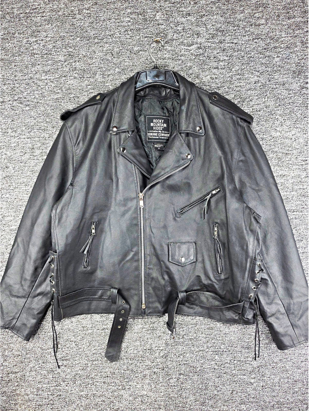 Rocky Mountain Hides Leather Motor Cycle Jacket Size 3X Black Full Zip Pockets